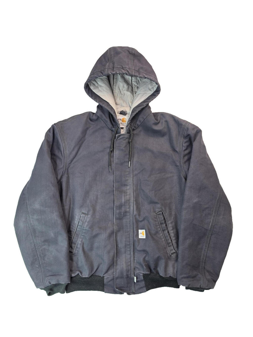 Carhartt FR Flame Resistant Black Canvas Hooded Zip Jacket Mens Medium M 101621